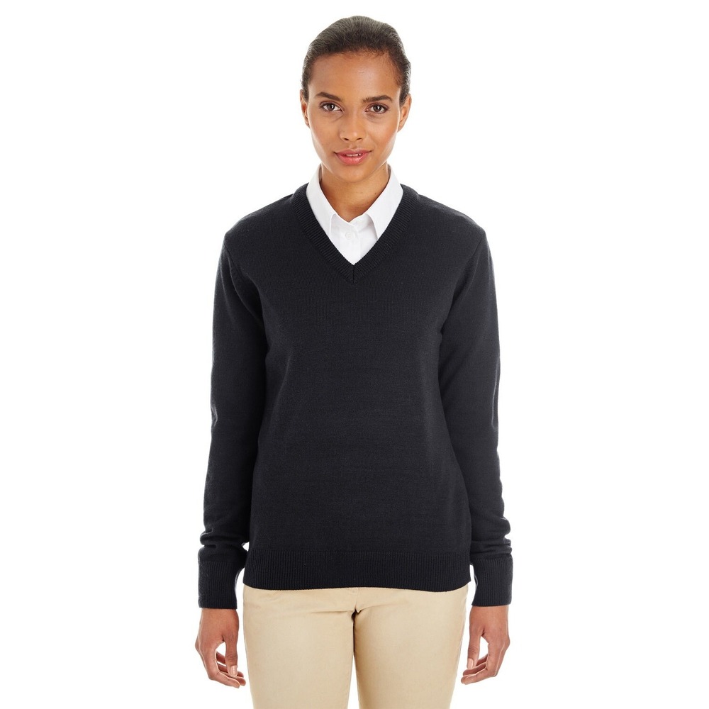 Harriton Sweater Womens L Black M420W V-Neck Pilbloc Anti-Pill Acrylic Pullover